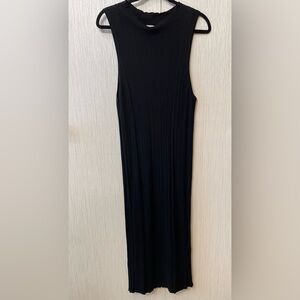 NINETY PERCENT Black Ribbed Sleeveless Midi Dress | Size L | Tencel Blend